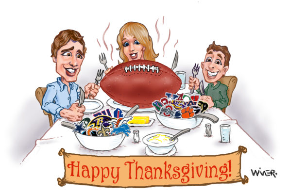 thanksgiving-nfl-ncaa-schedule-menu-dessert-point spread-cartoon-meme-detroit lions-chicano bears-atlanta falcons-new orleans saints-dallas cowboys-jerry jones-buffalo bills-bills mafia