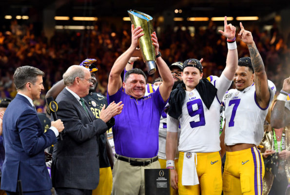 lsu-cfp-national championship-national title-joe burrow-coach o-ed orgeron-tigers-clemson-trevor lawrence-ncaa-nfl draft-nfs-heisman-heisman trophy-2019-best ever-college football-alabama-sec-nick saban